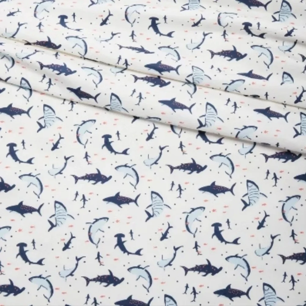New Pillowfort 4PC Set Shark Microfiber Kids' Sheet Set Blue White Ba1